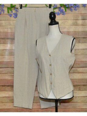 Martinique Size 10 Vintage Linen Blend Slacks Dress Pant & Vest Neutral Heritage